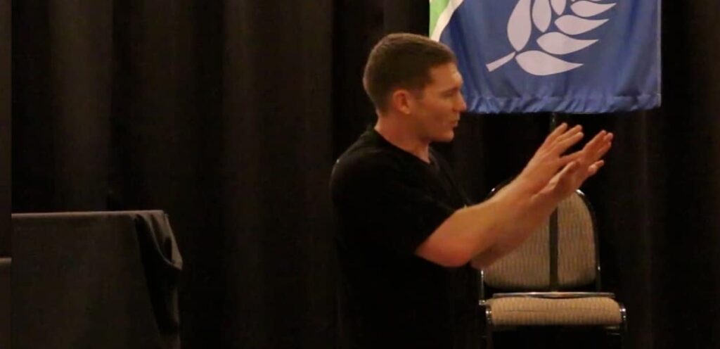 Phil Thompson demonstrating self defence concepts during a Taekwon-Do instructors seminar