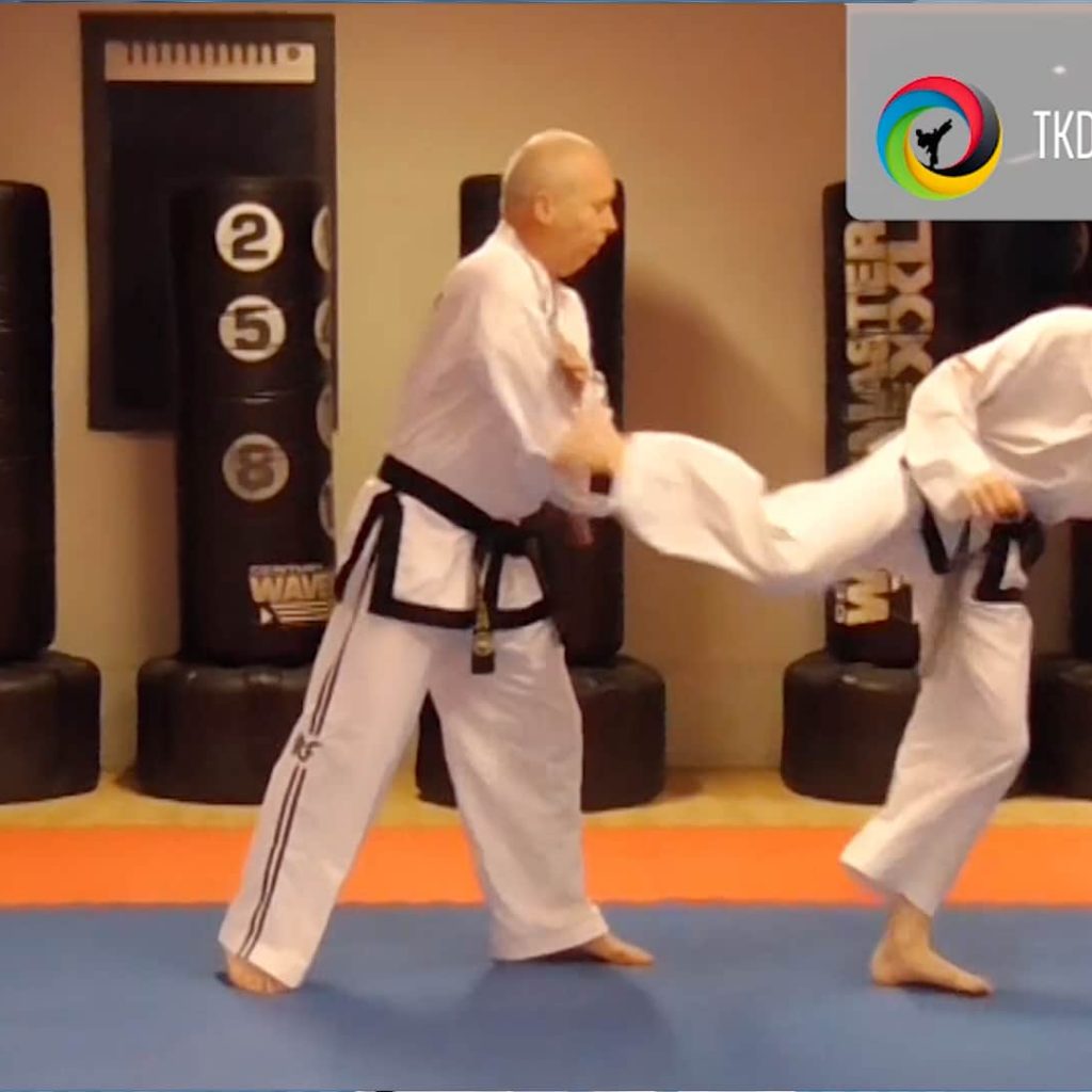 Grand Master Willy van de Mortel demonstrating a double side kick sparring drill in ITF Taekwon-Do.