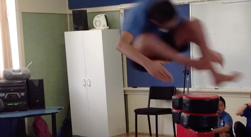 School children taking part in a Kiwisport Taekwon-Do class