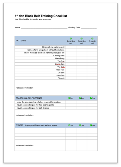 Black Belt Grading Checklist Free Download