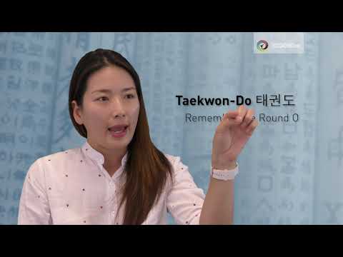 Korean pronunciation instructor Irene Yu explaining how to say “Taekwon-Do” correctly