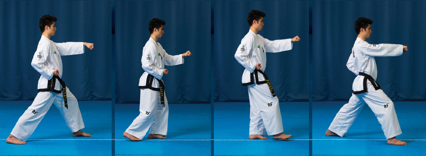 Demonstration of how sinewave is performed when punching in ITF Taekwon-Do