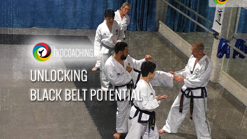 Master Mark Hutton coaching black belts during an ITF Taekwon-Do master class on unlocking potential